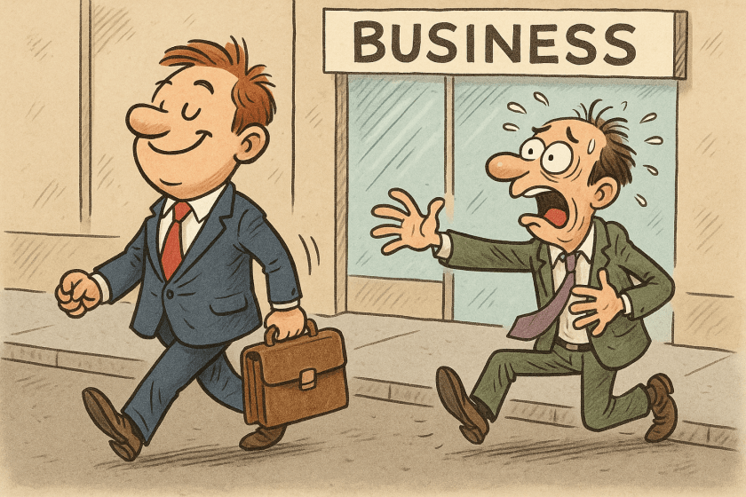 man walking away from his business partner